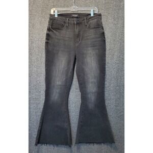 Judy Blue Jeans Womens 9/29 Super Flare Black Bell Bottom Raw Hem Boho Stretch